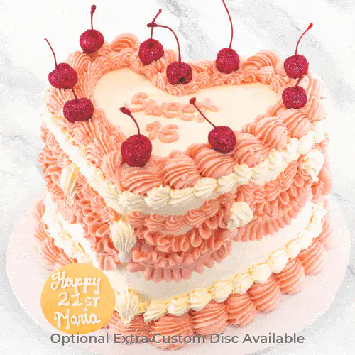 Darling Pink Heart Vintage Cherries Cake - Image 5